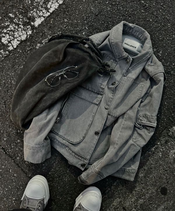 MUSINSA | INSILENCE Boxy fit denim trucker jacket SAND GRAY