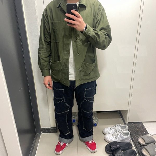 MUSINSA | FRIZMWORKS BACKSATIN FRENCH WORK JACKET _ OLIVE