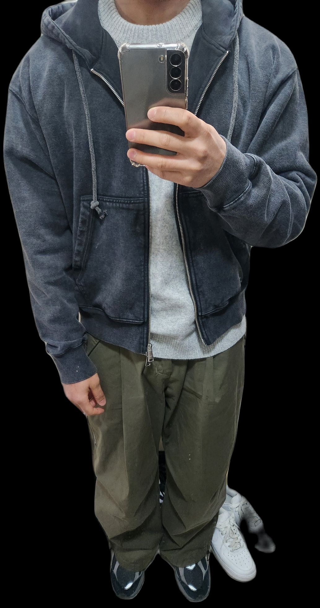 COSYHARU】Dyeing Damage Mesh Hood Zip-Up
