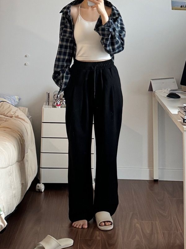 【2plan】Ventual pin tuck wide training pants DG2 by Diane Gilman Ponte Knit Pintuck Pull-On Wide-Leg Pant