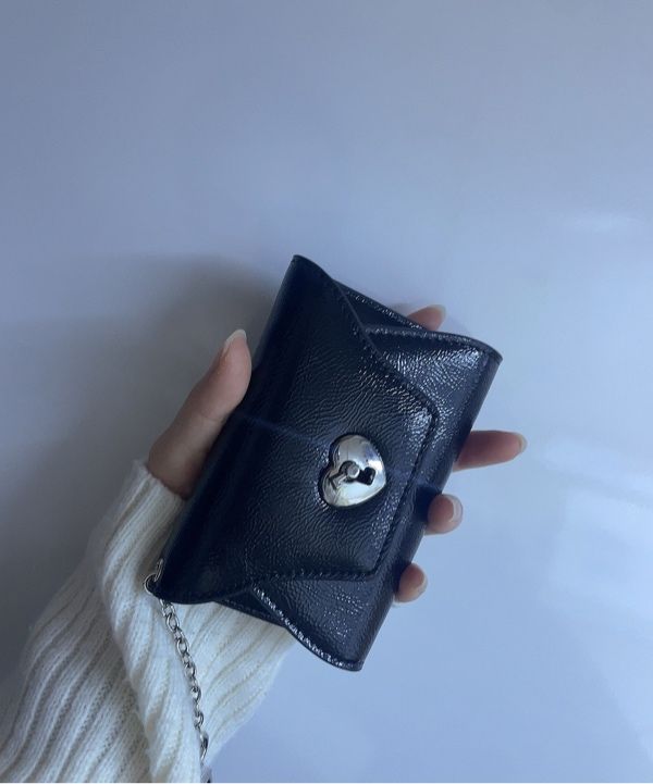 【LE MASQUE】Heartlock keyring multi pouch card wallet Heart Lock Keyring Multi Pouch Card Wallet Black - LE MASQUE