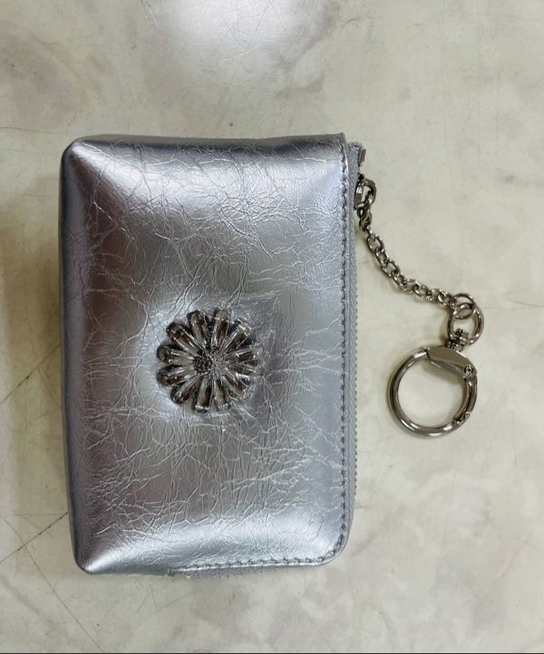 【LE MASQUE】Daisy keyring coin zipper card wallet Daisy Keyring Coin Zipper Card Wallet Pouch Black - LE