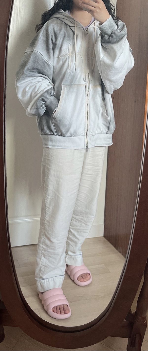 MUSINSA | EASY NO EASY Washed Patch Overfit Hooded Zip-Up