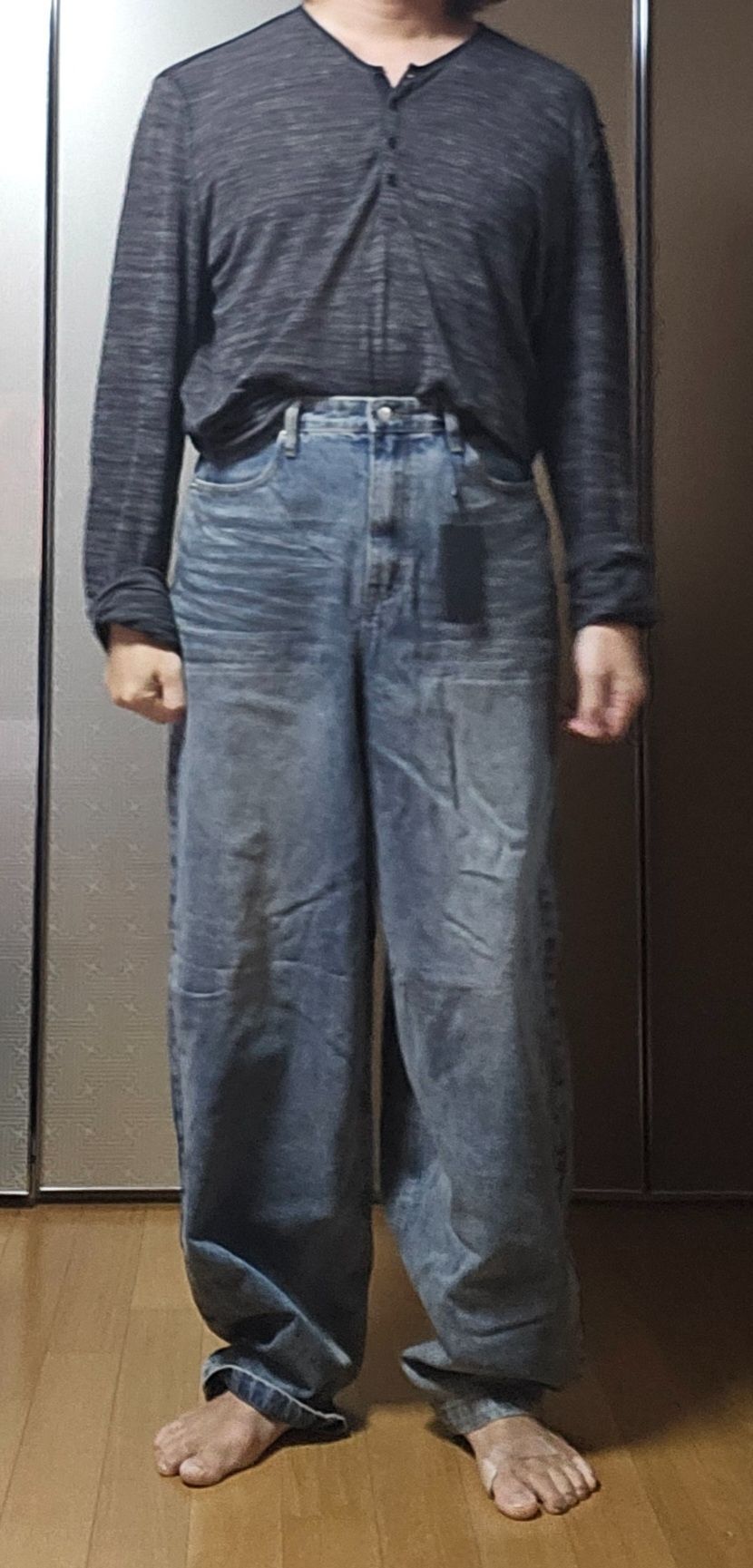 送料関税込 【NO E MOSEN】 Dark Blue Wax Dyed Baggy Jeans Vivi Washed Baggy Jeans CG430 - Acubi style | LEWKIN