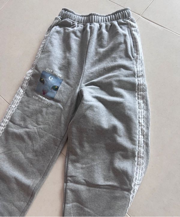 MUSINSA | CLUT STUDIO 0 8 Lace Cat Jogger Pants - Black
