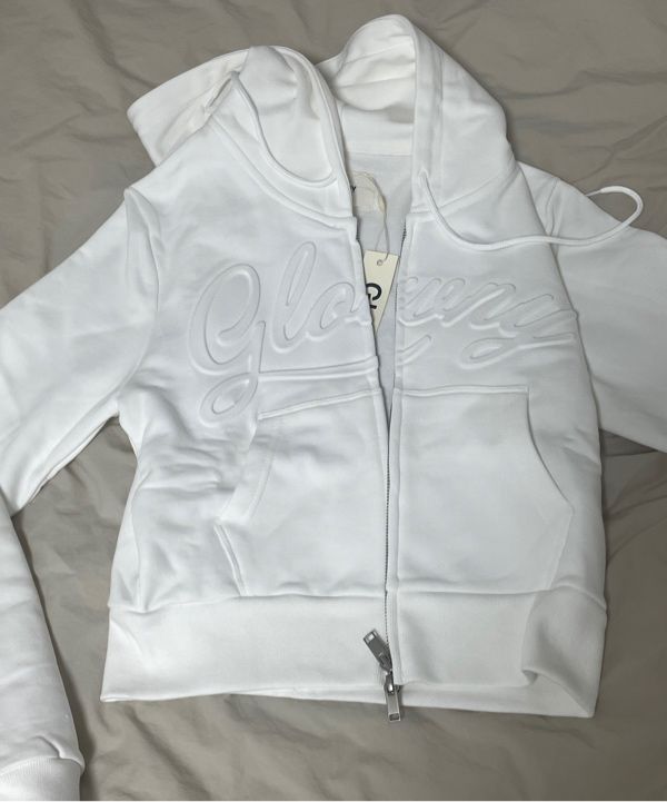MUSINSA | GLOWNY JORDAN CROP ZIP-UP HOODIE (WHITE)