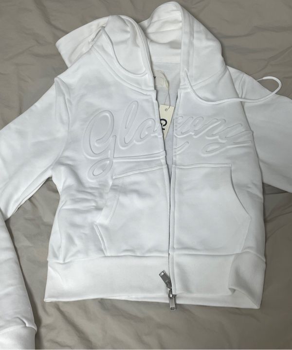 MUSINSA | GLOWNY JORDAN CROP ZIP-UP HOODIE (WHITE)
