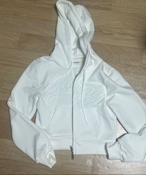 MUSINSA | GLOWNY JORDAN CROP ZIP-UP HOODIE (WHITE)