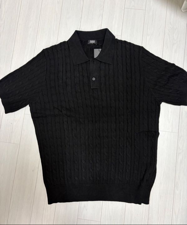 MUSINSA | MUSINSA STANDARD Cable Knitted Polo Shirt [Black]