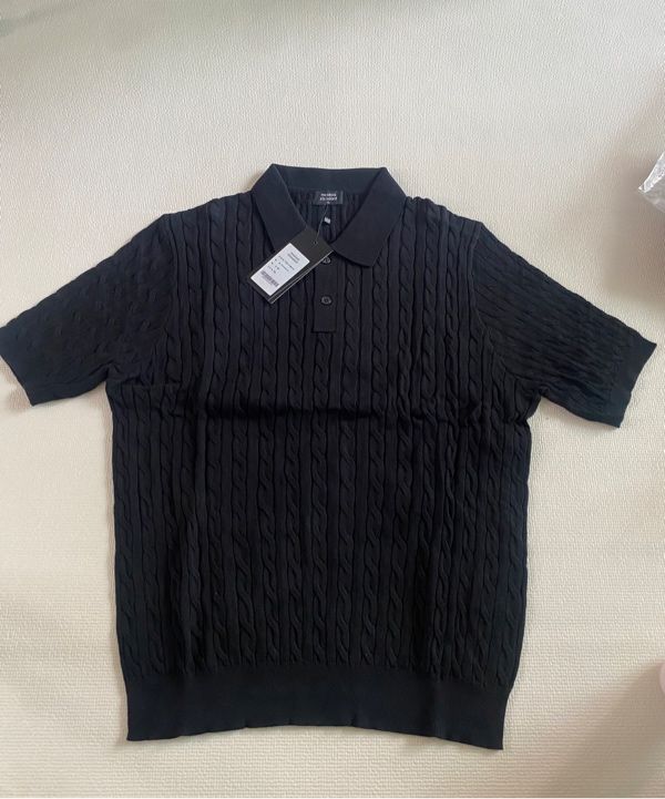 MUSINSA | MUSINSA STANDARD Cable Knitted Polo Shirt [Black]