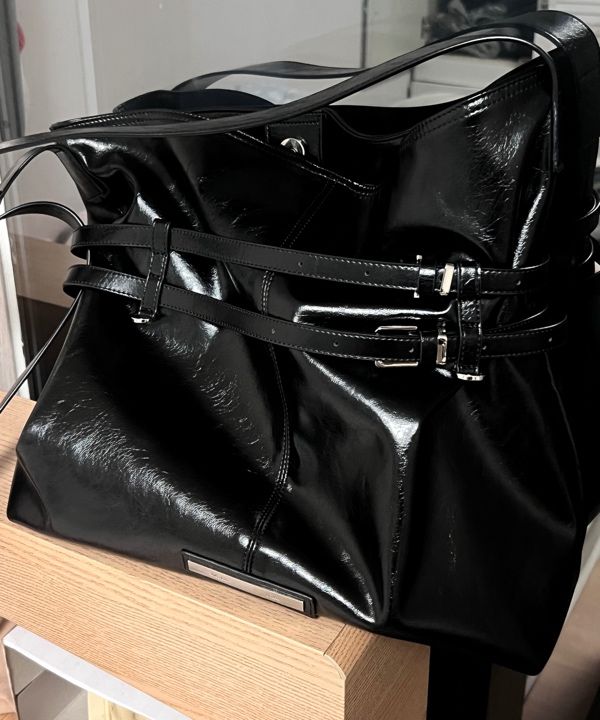 MUSINSA | MATIN KIM DOUBLE BELTED STRAP BIG BAG IN BLACK