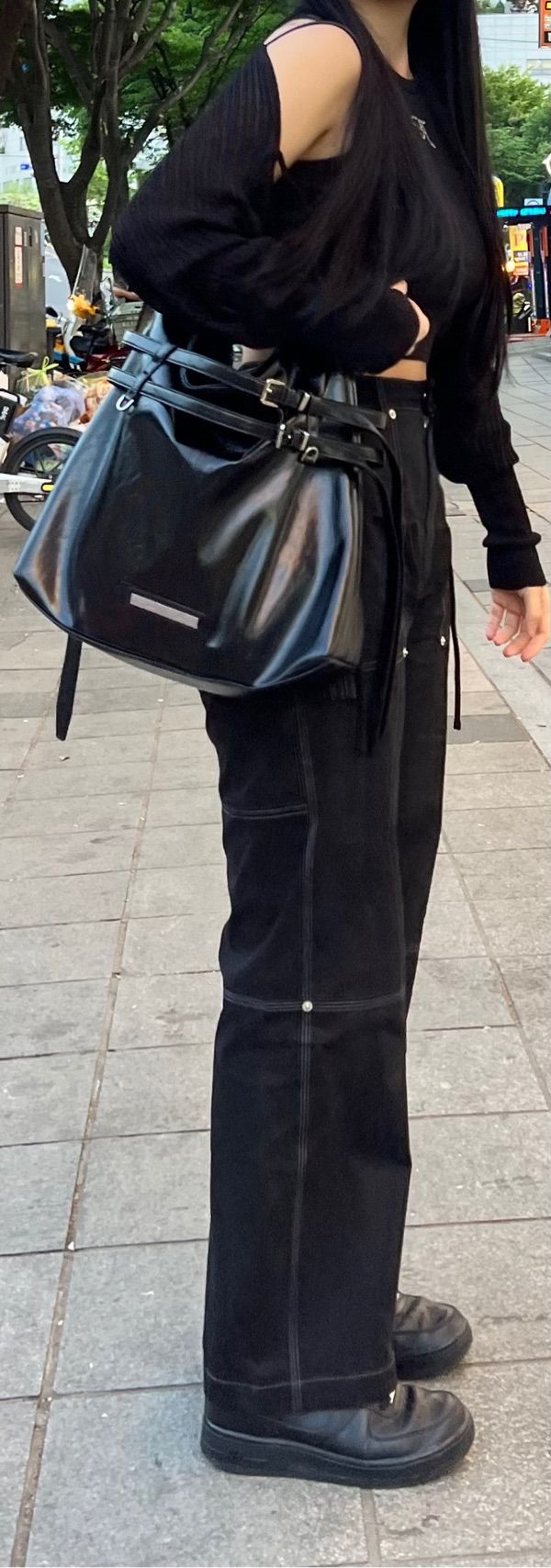 MUSINSA | MATIN KIM DOUBLE BELTED STRAP BIG BAG IN BLACK