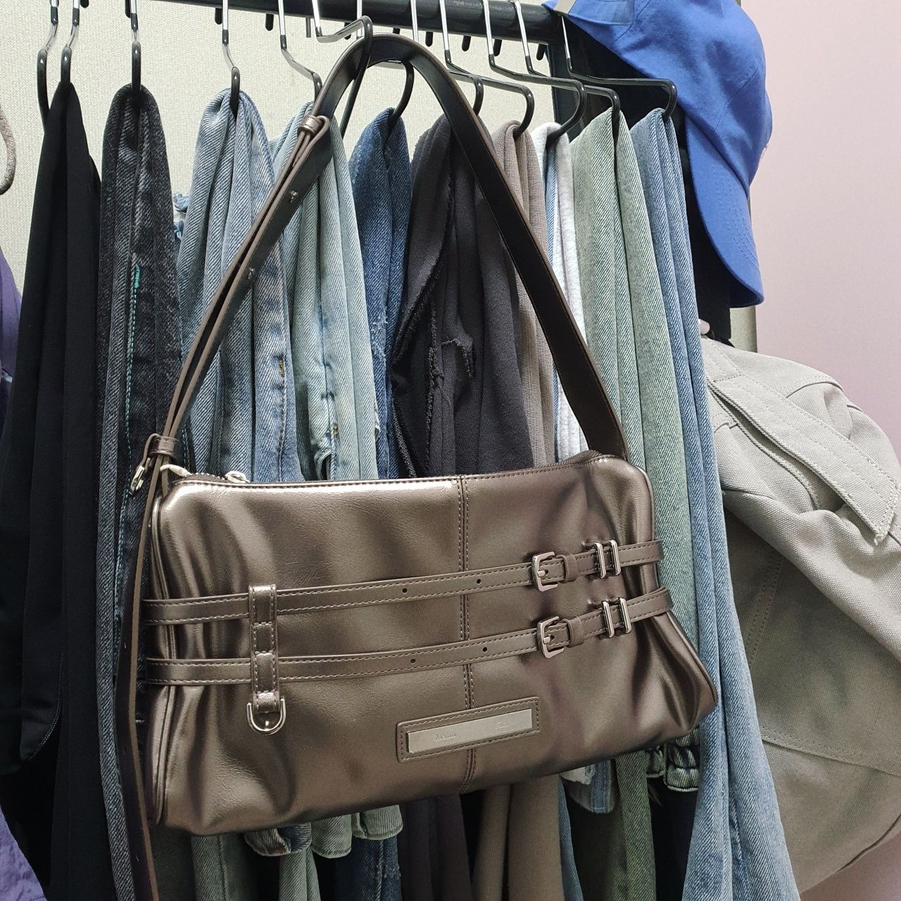 MUSINSA | MATIN KIM DOUBLE BELTED STRAP MINI BAG IN DARK BROWN