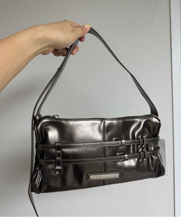 MUSINSA | MATIN KIM DOUBLE BELTED STRAP MINI BAG IN DARK BROWN