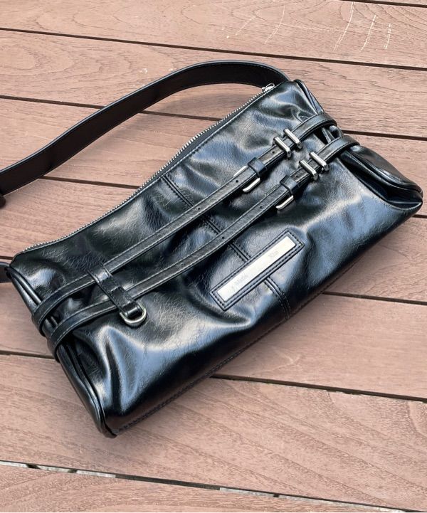 MUSINSA | MATIN KIM DOUBLE BELTED STRAP MINI BAG IN BLACK