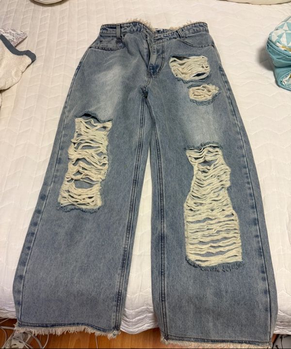 韓国MUSINSA FANCY CLUB ワイドデニム MUSINSA | FANCY CLUB [NF] Destroyed wide denim pants (BLUE)_F24QD870