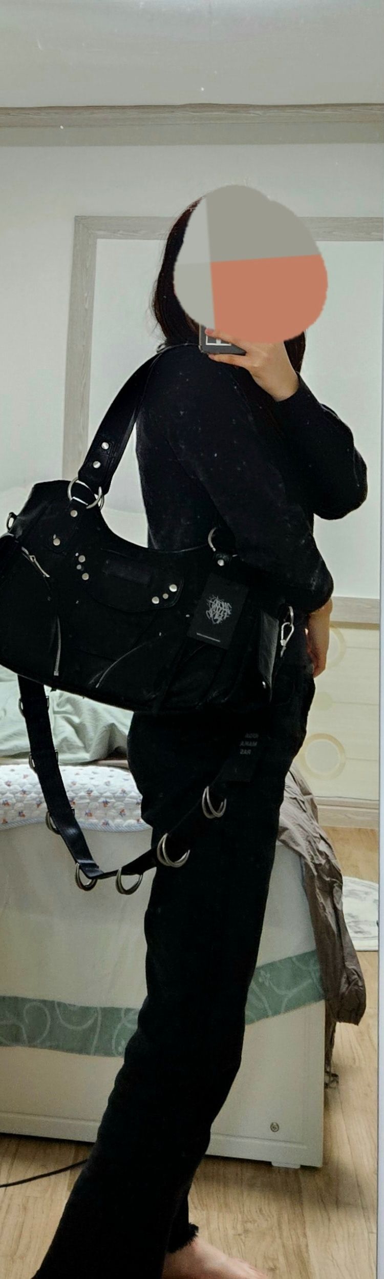 MUSINSA | IUGAMAKARAS Studded Leather Shoulder Bag (Black)