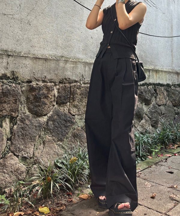 【SATUR】(W) Bliss 3-Tuck Wide Chino Pants - Classic Black MUSINSA | SATUR (W) Bliss Three Chin Wide Chino Pants