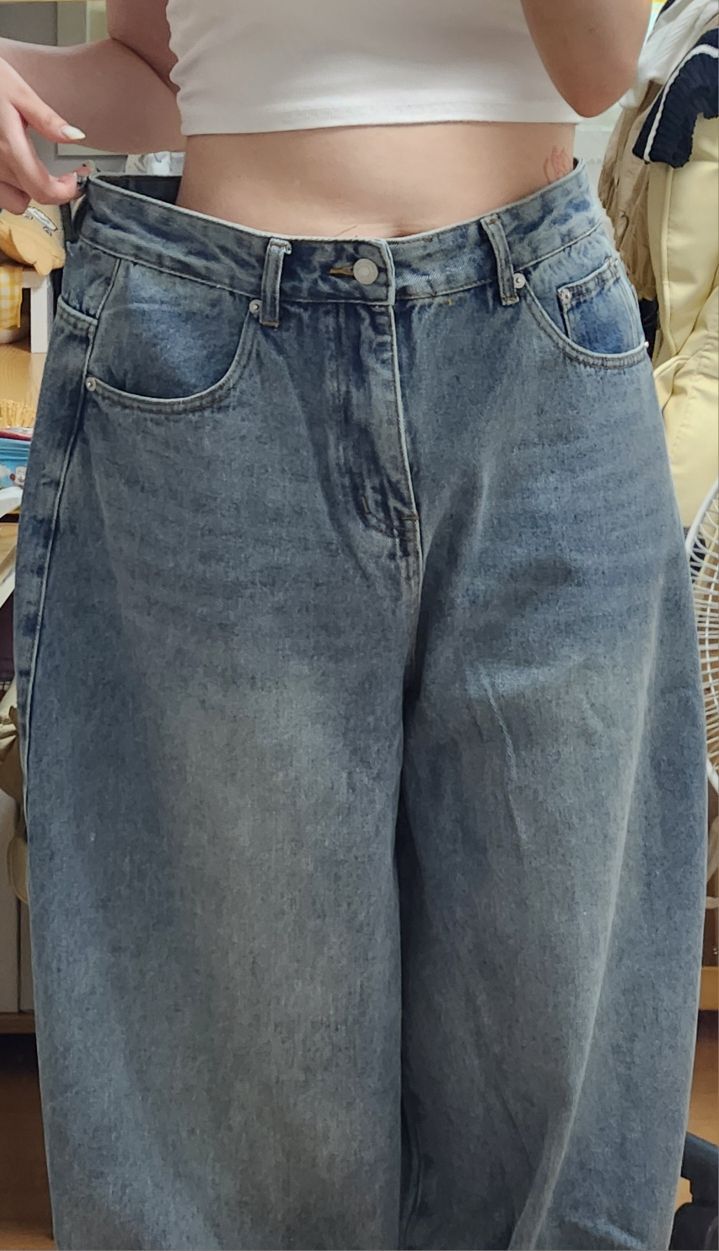 【DISCERNMENT】Stan Cat Balloon Denim Pants Cat Washing Denim Balloon Pants - Blue - ANGLAN