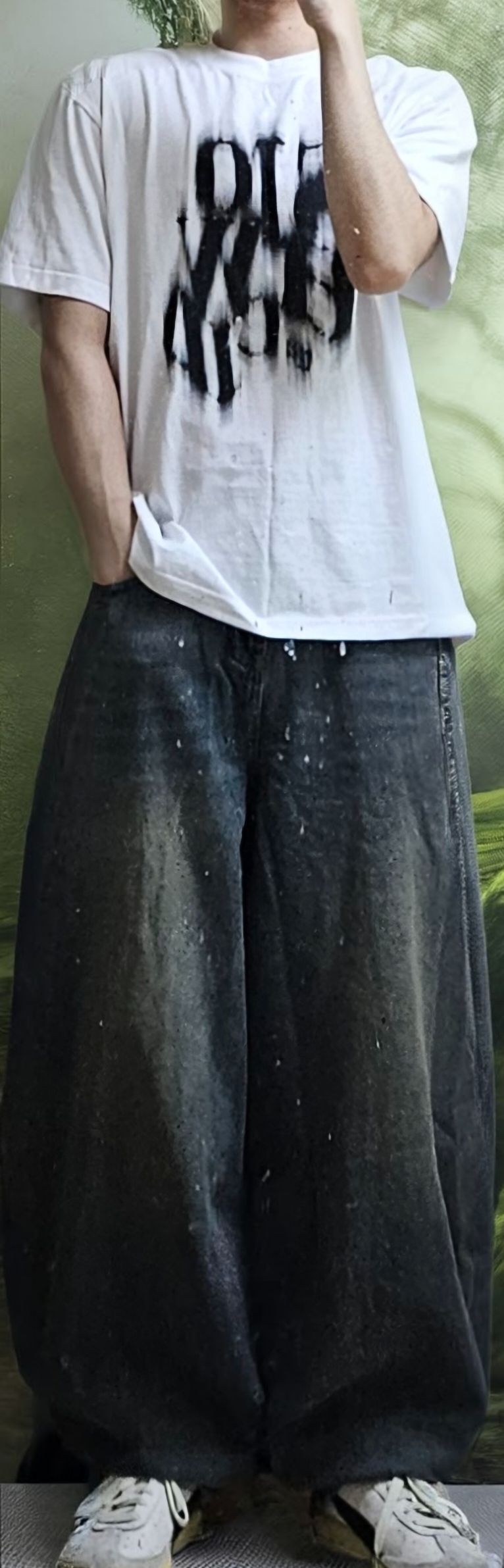デニム・ジーパン Balloon fit wide denim pants BLACK ☆aespa ニンニン 着用！！【BLACKUP】Bermans Curved Wide