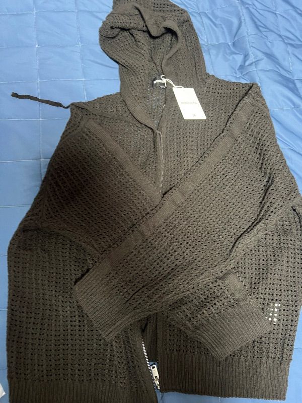 MUSINSA | WOOALONG Scassi knit hood zip-up - BLACK