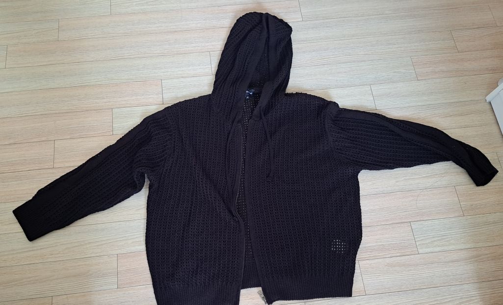 MUSINSA | WOOALONG Scassi knit hood zip-up - BLACK