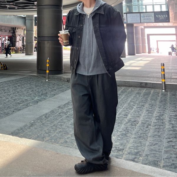 MUSINSA公式 | WOOALONG Scassi knit hood zip-up - DARK BLUE
