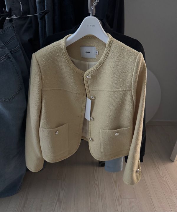 ジャケット ETMON Curved Round Tweed Jacket, Yellow MUSINSA | ETMON Curved Round Tweed Jacket, Yellow
