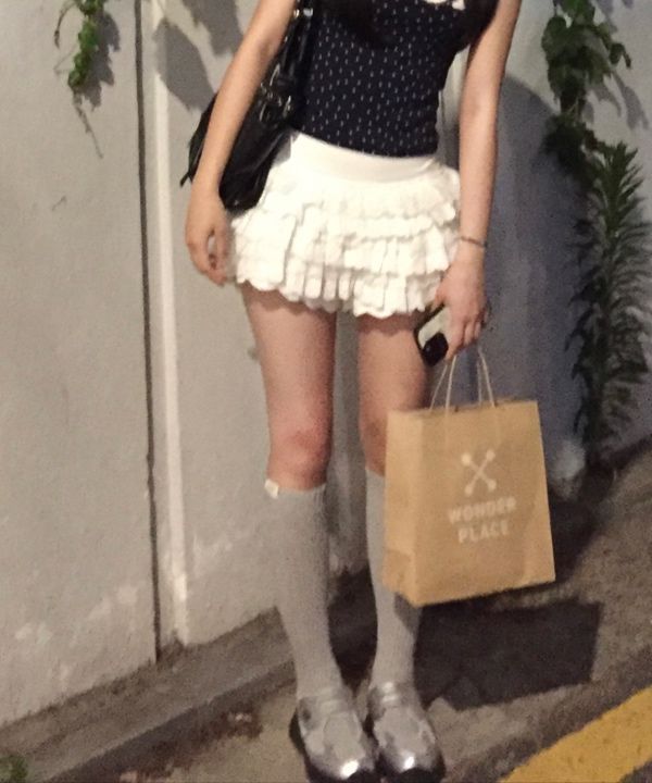 MUSINSA | ROUGHNECK Lace Tutu Pants Skirt White