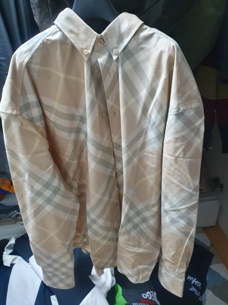 MUSINSA | BURBERRY Check Cotton Overfit Shirt - Flax / 8082194