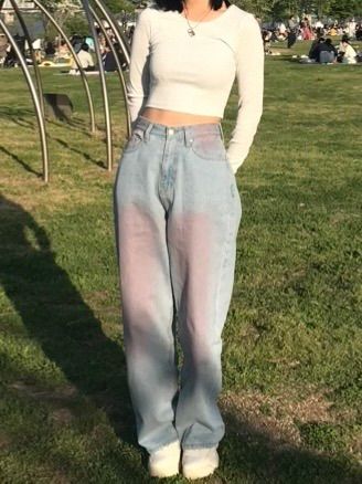 MUSINSA | AVANDRESS POP Pink Brush Denim Pants LIGHT BLUE