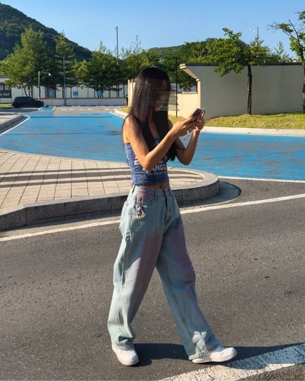 MUSINSA | AVANDRESS POP Pink Brush Denim Pants LIGHT BLUE