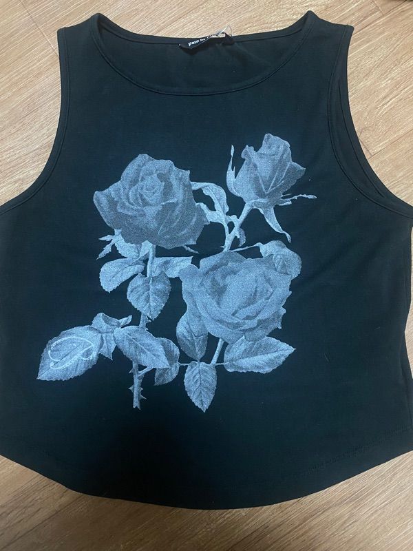 MUSINSA公式 | PAINORPLEASURE ROSE GRAPHIC SLEEVELESS black