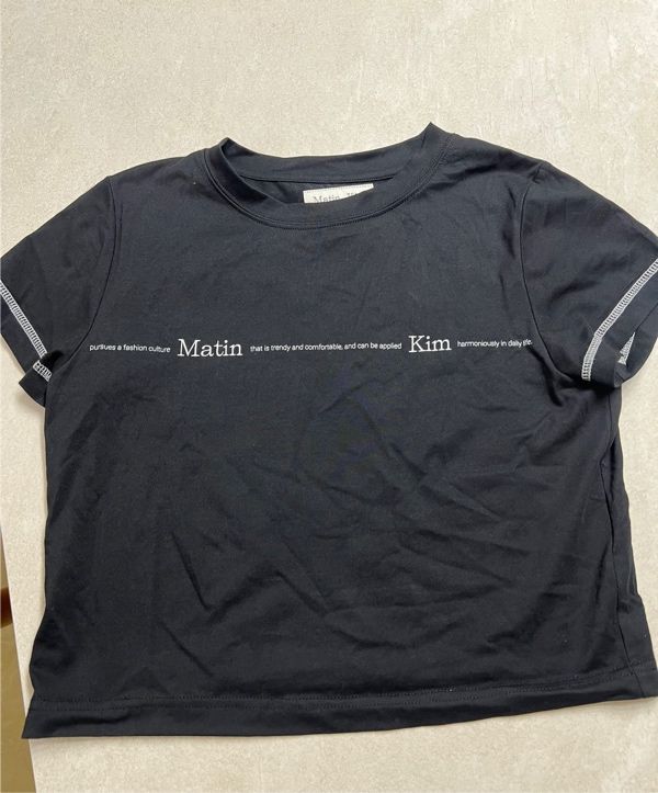 MUSINSA | MATIN KIM MATIN SMALL LINE LOGO STITCH CROP TOP IN BLACK