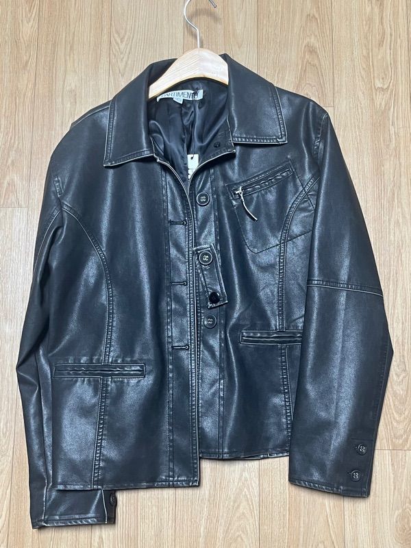 MUSINSA | PARTIMENTO WOMEN Washed Leather Button-Up Car Coat_Black