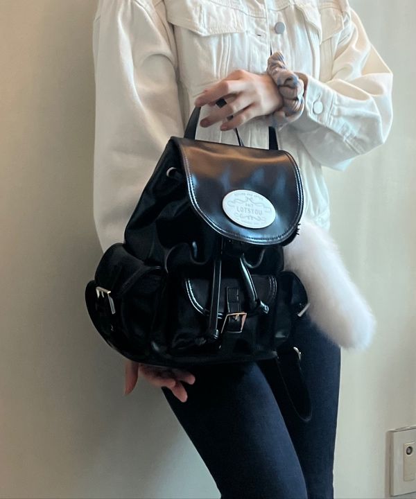 MUSINSA | LOTSYOU Nostalgia chubby Backpack Leather Black