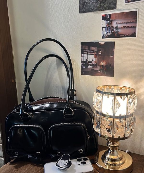 MUSINSA | VVV Ribbon Pocket Tote Shoulder Bag _ Black