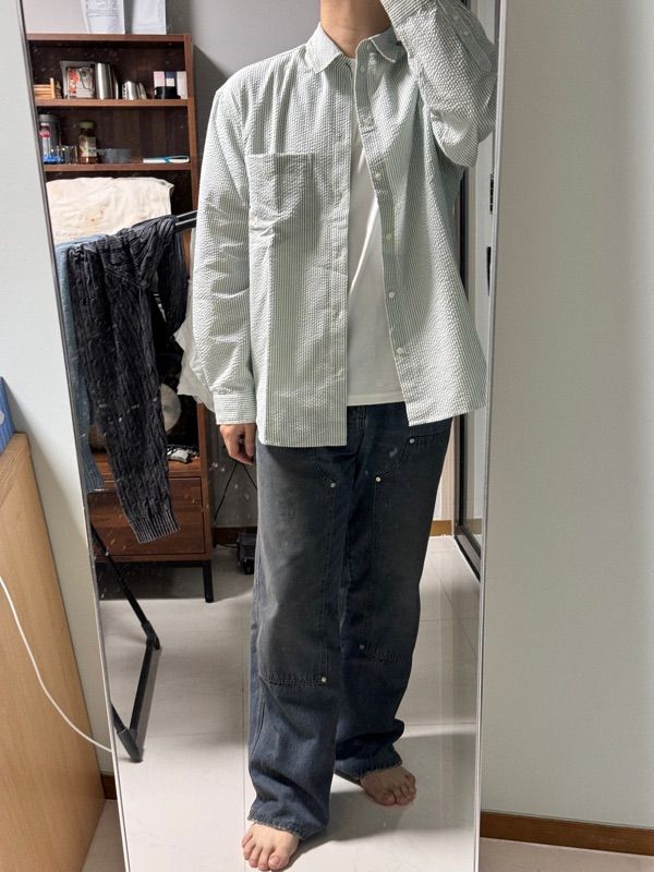 MUSINSA公式 | SATUR Basic Pocket Shirt Blue Stripe