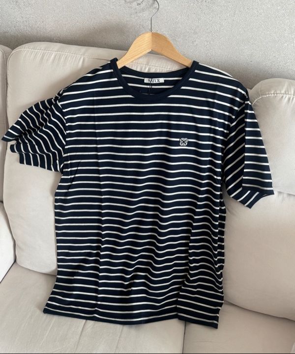 MUSINSA | SATUR All Day Cotton Stripe Short Sleeve T-shirt