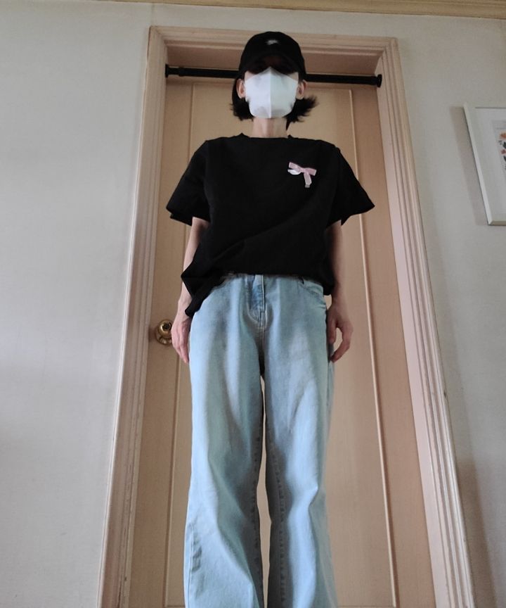 MUSINSA | RONRON POINT RIBBON BASIC FIT T SHIRT BLACK