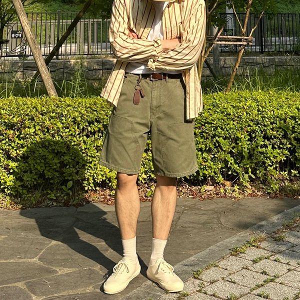 ★MUSINSA STANDARD★ Canvas Double Knee Carpenter Bermuda Pa MUSINSA | OUTSTANDING CANVAS CARPENTER DOUBLE KNEE SHORTS_OLIVE