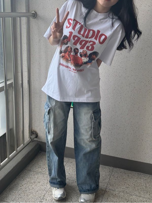 Tシャツ・カットソー 1993studio Wave Studio Graphic T-Shirt_White MUSINSA | 1993STUDIO Wave Studio Graphic T-Shirt_White
