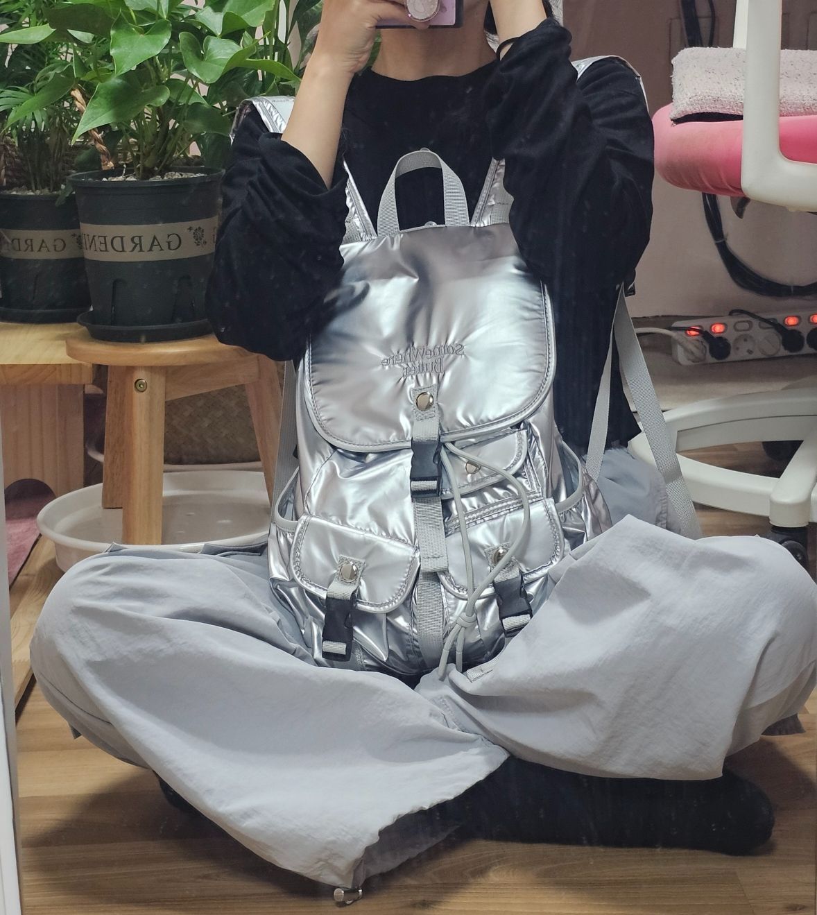 MUSINSA | SOMEWHEREBUTTER PP mini backpack - silver