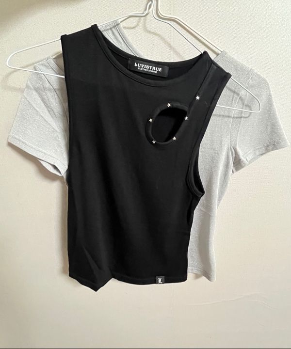 LUV IS TRUE★韓国★人気★RT GLITTER LAYERED TEE 2色 半袖T LUV IS TRUE☆韓国☆人気☆RT GLITTER LAYERED TEE 2色 半袖T