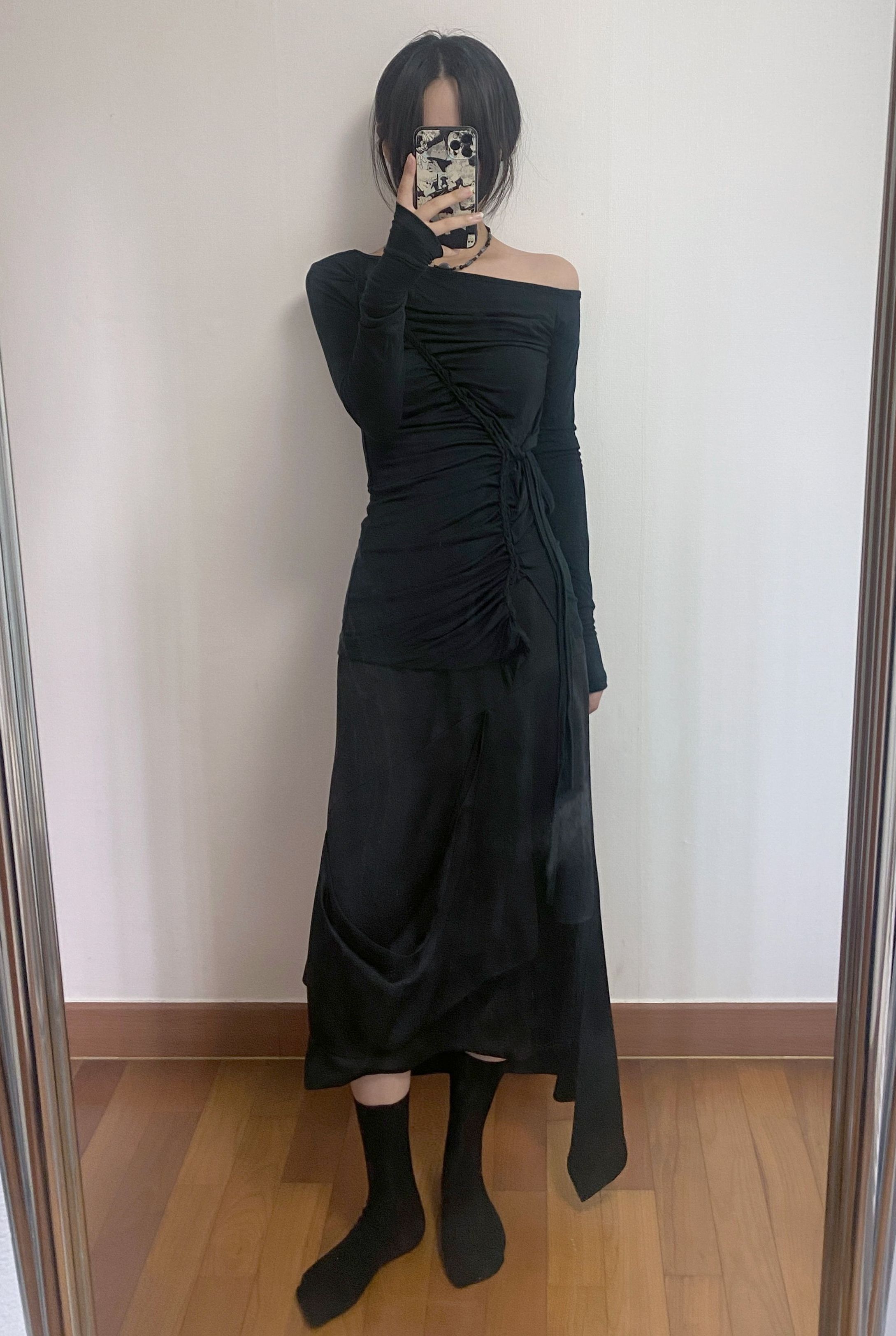 【FLARE UP】Handmade Twisted One-Shoulder Long Sleeve/追跡付 Handmade Twisted One-Shoulder Long Sleeve (FL-117_White