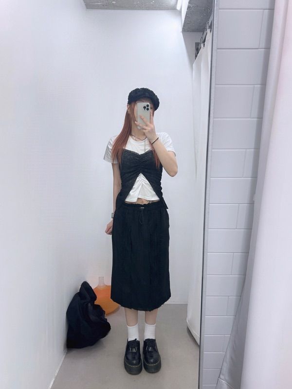 ●FLARE UP● Bustier Layered TShirt FL122WhiteBlack FL-122_W Bustier Layered T-Shirt (FL-122_White&Black) - FLAREUP | 60