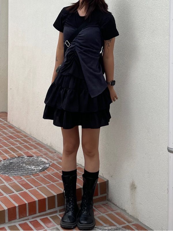 MUSINSA | FLAREUP Bustier Layered T-Shirt (FL-122_Black&Black)