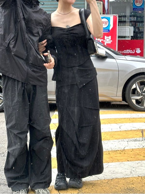 MUSINSA | FLAREUP Drape Layered Maxi Skirt (FL-238_Black)