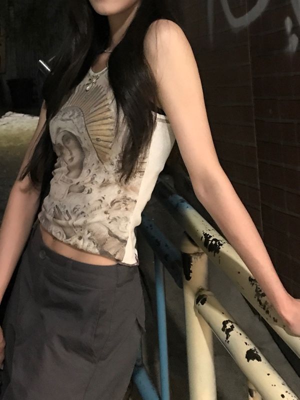 MUSINSA | SCULPTOR Maria Tear Drop Tank Top Dirty Peach/Raw