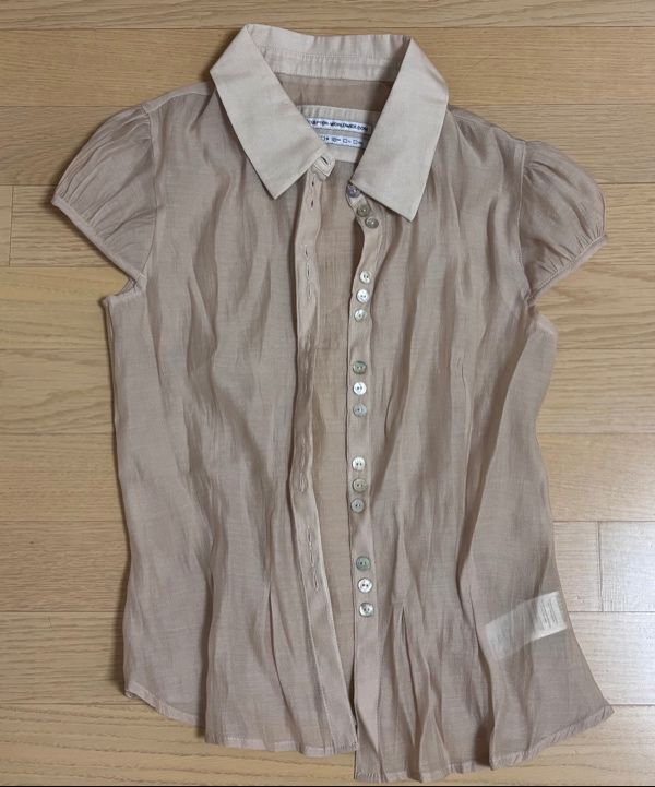 MUSINSA | SCULPTOR Sheer Pleated Hem Blouse Raw